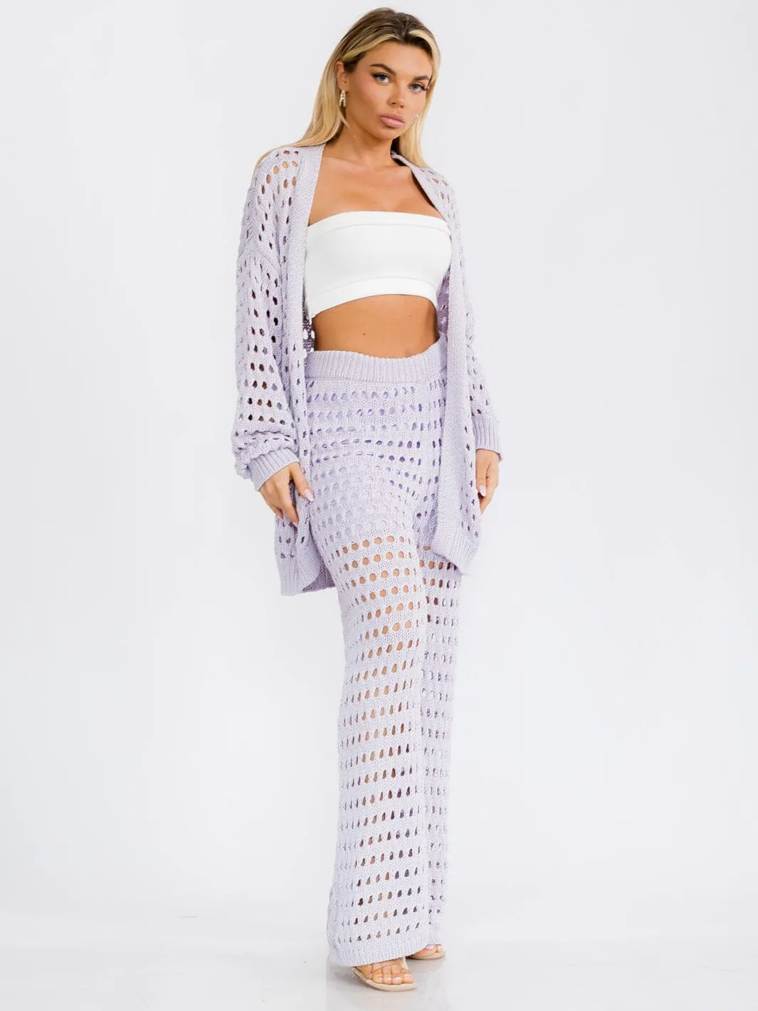 WOMEN'S LONG SLEEVE CARDIGAN & WIDE LEG PANTS KNIT 2PC. SET