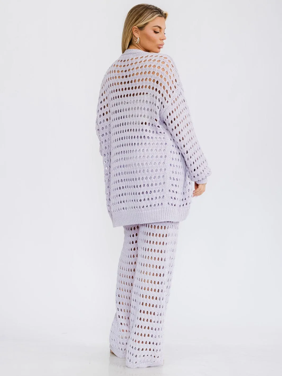 WOMEN'S LONG SLEEVE CARDIGAN & WIDE LEG PANTS KNIT 2PC. SET