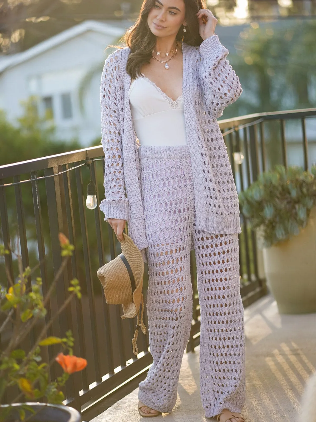WOMEN'S LONG SLEEVE CARDIGAN & WIDE LEG PANTS KNIT 2PC. SET