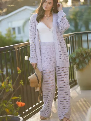 WOMEN'S LONG SLEEVE CARDIGAN & WIDE LEG PANTS KNIT 2PC. SET