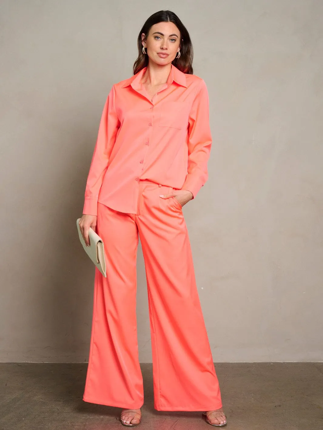 WOMEN'S LONG SLEEVE TOP & WIDE LEG PANTS SOLID 2PC. SET