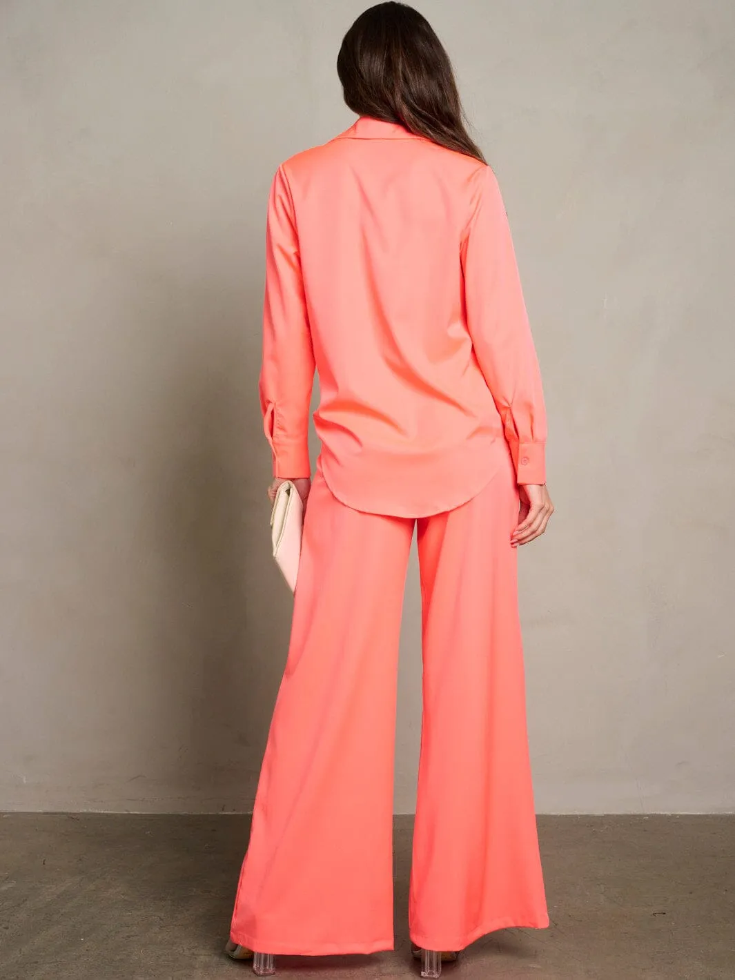 WOMEN'S LONG SLEEVE TOP & WIDE LEG PANTS SOLID 2PC. SET