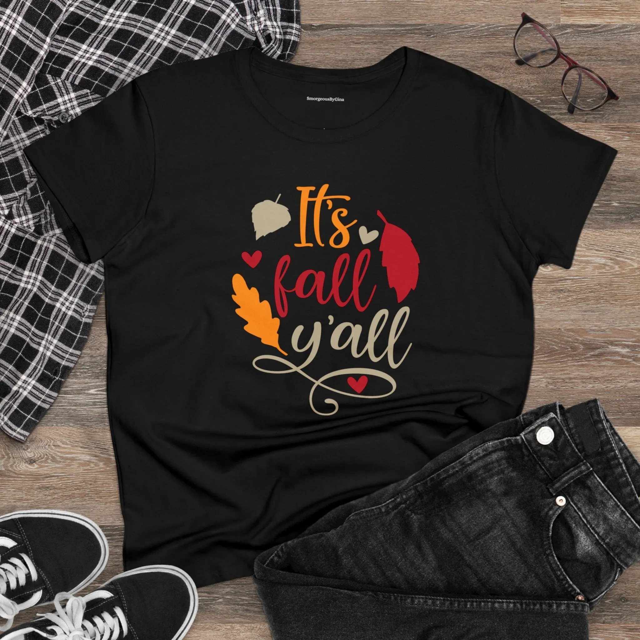Women's Midweight Cotton Tee-It's Fall Y'all Black