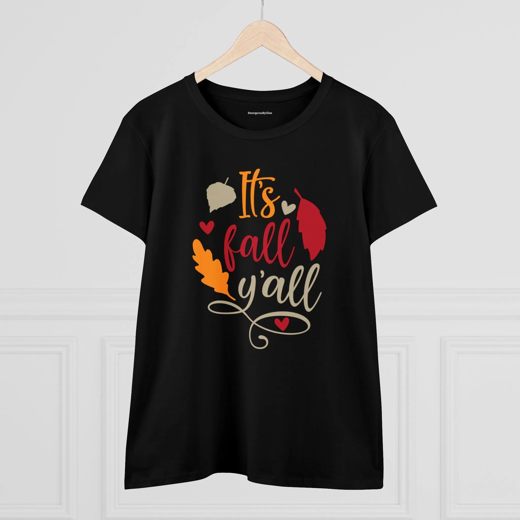 Women's Midweight Cotton Tee-It's Fall Y'all Black