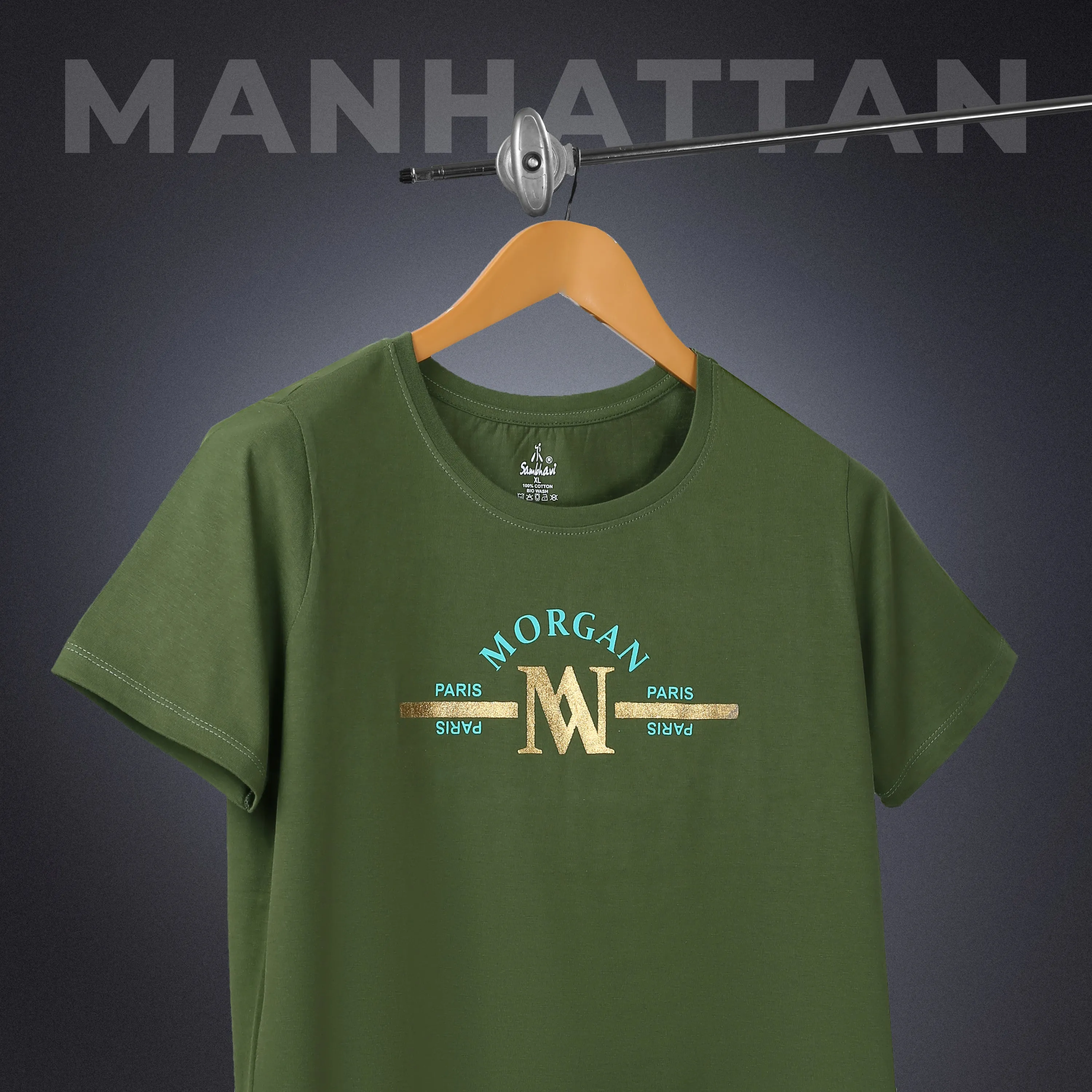 Womens Round Neck Regular Fit Green T Shirts