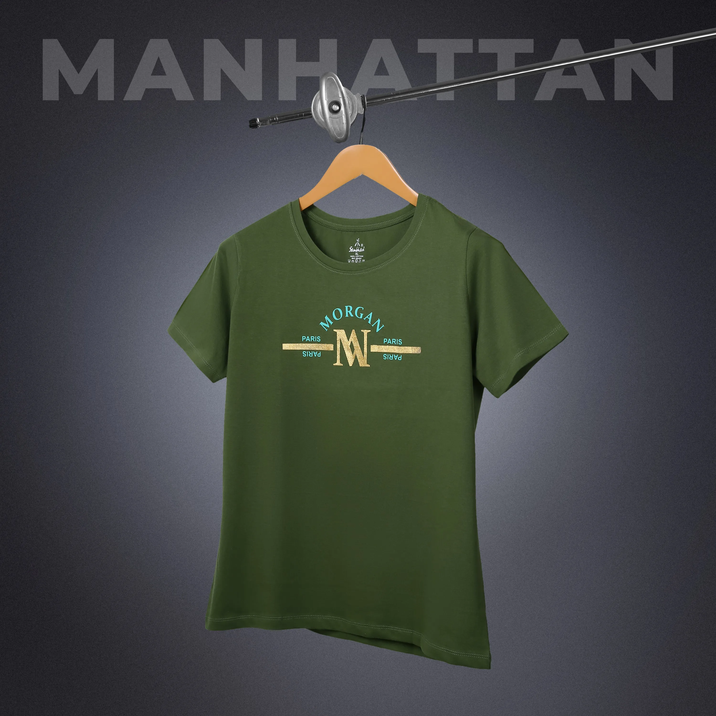 Womens Round Neck Regular Fit Green T Shirts