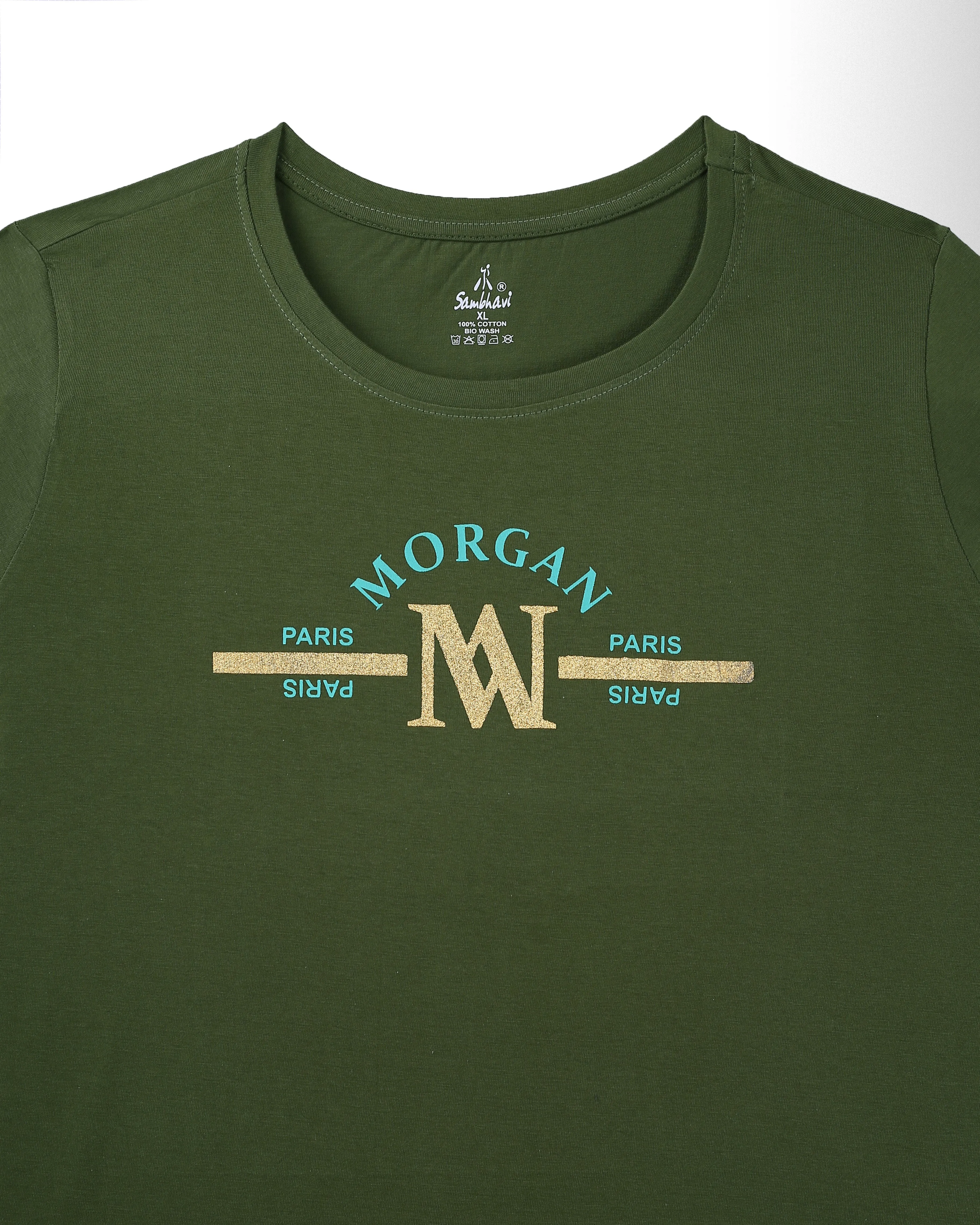 Womens Round Neck Regular Fit Green T Shirts
