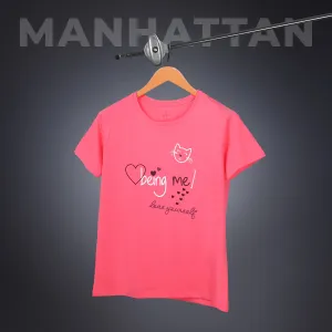 Womens Round Neck Regular Fit Pink T Shirts