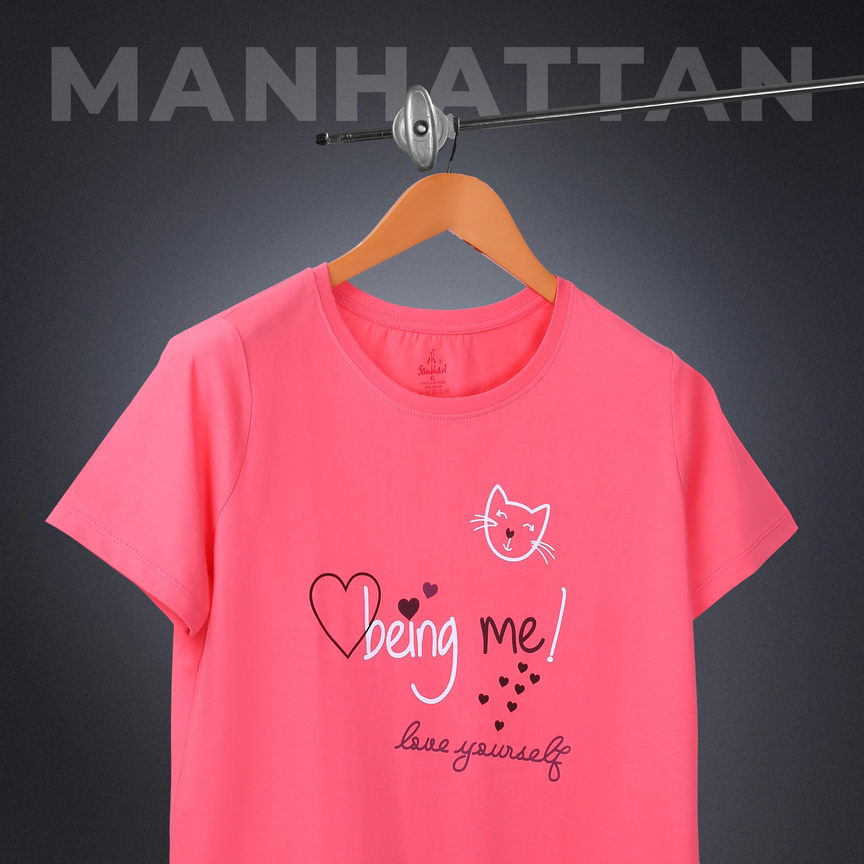 Womens Round Neck Regular Fit Pink T Shirts