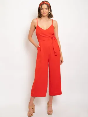 WOMEN'S SIDE TIE DETAIL RED JUMPSUIT