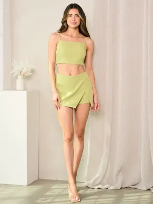 WOMEN'S SLEEVELES CROP TOP & MINI SKORT SOLID 2PC SET