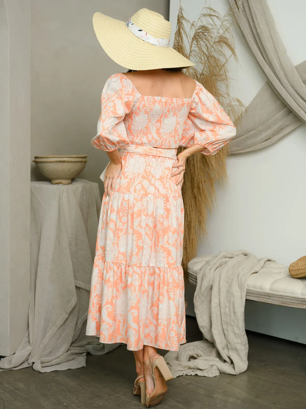 WOMEN'S SMOCKED 2PC. TOP & SKIRT SET