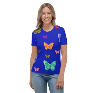 Womens T-shirt - Blue with Butterflies