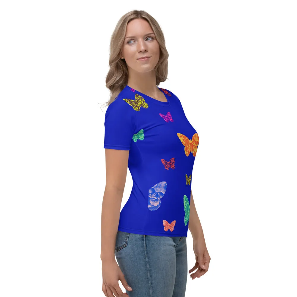 Womens T-shirt - Blue with Butterflies