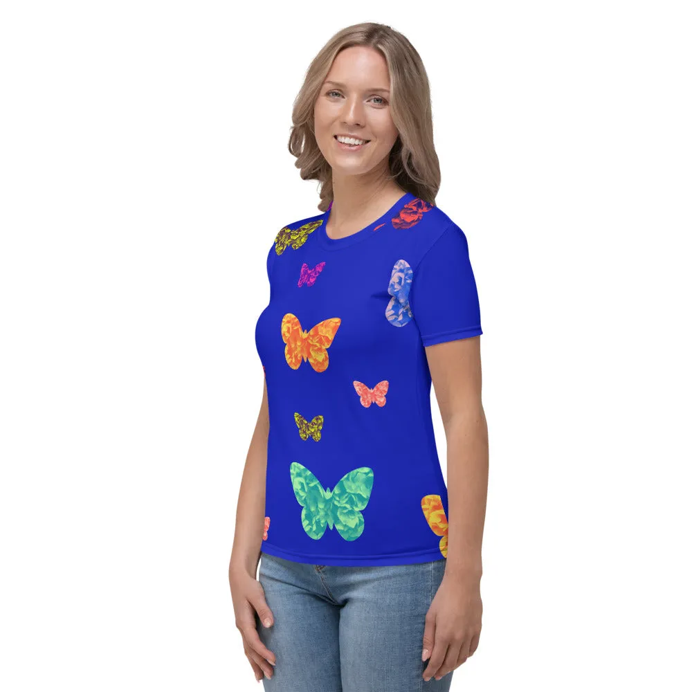 Womens T-shirt - Blue with Butterflies