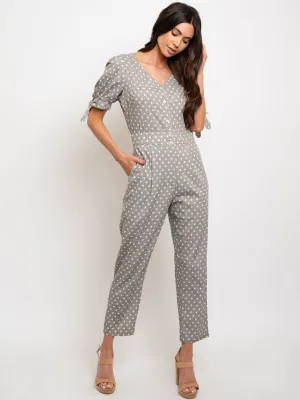 WOMEN'S TIE SLEEVE POLKA DOT JUMPSUIT