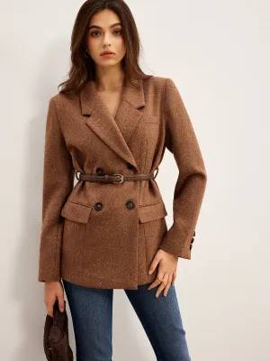 Wool-Blend Textured Belted Blazer